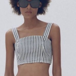 Zara Denim Striped Cropped Tank Top